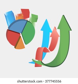 Template set with 3D arrows and diagrams vector illustration
