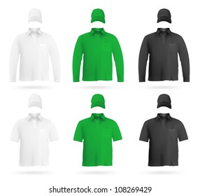 Template set: blank polo shirts and hats.