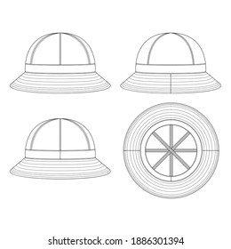 Template Set Bucket Hat Vector Illustration Flat Design Outline Clothing