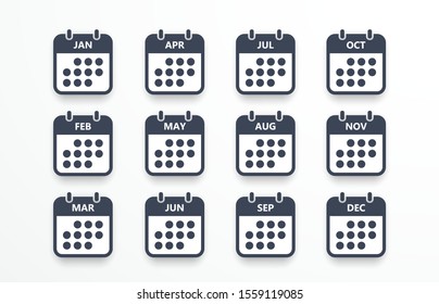 Template set calendar icon for each month. Calendar for web ui app symbol, pictogram, sign. Vector illustration. EPS 10