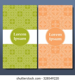 Template set of cards. Ornamental borders and patterned background. Mandala. Frame for greeting card or wedding invitation. Vector illustration