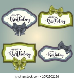 Template set of colorful vintage birthday tag frames decorated with bow