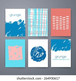Template. Set of creative cards. Hand Drawn textures made with ink. Vector. Isolated. 