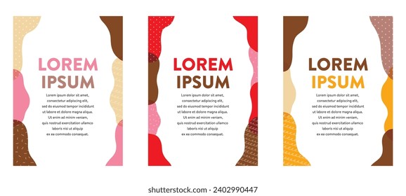 Template set of Valentine‘s Day greeting card. Hand-painted geometric frame and background design.