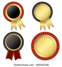 template set of different gold and red buttons with ribbons