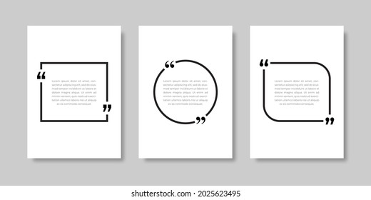 Template set of empty quote frames. Text in brackets, empty speech bubble quotes, bubble quotes. Isolated text box on white background. Vector illustration.