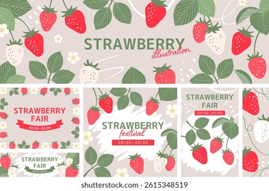 Template set of flat strawberry illustrations