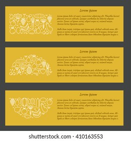 Template with set of fruits and vegetables icons. Line style. Vector illustration. EPS8
