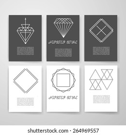 Template. Set hipster geometric typography retro flyer , poster. Business Card Templates. Line Geometric Hipster Symbols for Logotype Design. Abstract Modern Vector Signs Collection for Banner, Poster