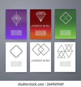Template. Set hipster geometric typography retro flyer , poster. Business Card Templates. Line Geometric Hipster Symbols for Logotype Design. Abstract Modern Vector Signs Collection for Banner, Poster