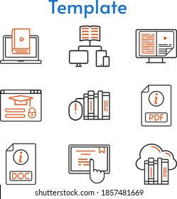 template set. included cloud, ebook, books, pdf, learn, school, doc, touchscreen, login icons. bicolor styles.