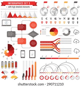 A Template set for infographics with: Bar charts, Graphs, Pie Charts, Detailed World Globes, Flow charts, Story Line Templates and much more