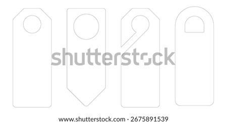 Template set of laser cut door hangers for hotel knob use. Paper tag vector design with icon labels for do not disturb or welcome room signs. Flat mockup isolated on white background