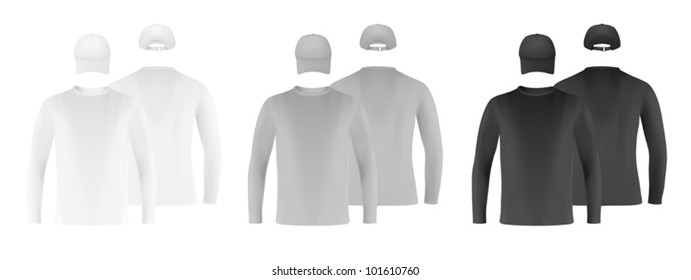 Template set: long sleeve blank t-shirts and hats.