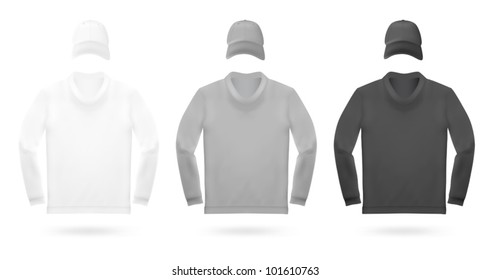 Template set: long sleeve blank t-shirts and hats.