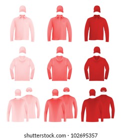 Template set: long sleeve blank polo t-shirts and hats.