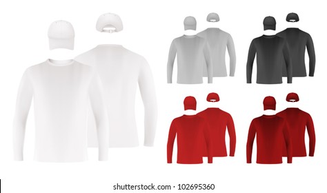 Template set: long sleeve blank t-shirts and hats.