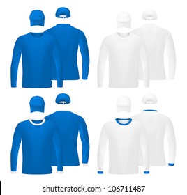 Template set: long sleeve blank t-shirts and hats.