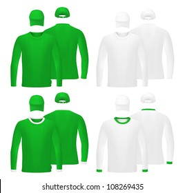 Template set: long sleeve blank t-shirts and hats.