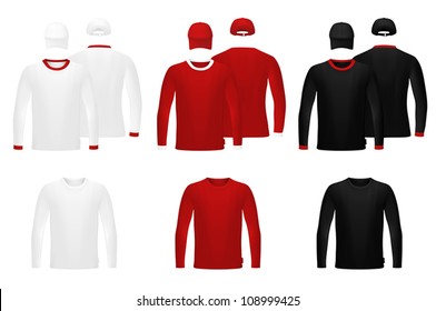 Template set: long sleeve blank t-shirts and hats.