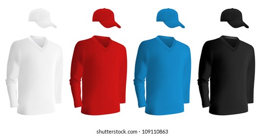 Template set: long sleeve blank t-shirts and hats.