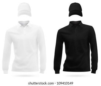 Template set: long sleeve blank t-shirts and hats.