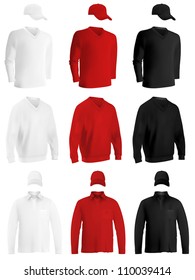 Template set: long sleeve blank t-shirts and hats.