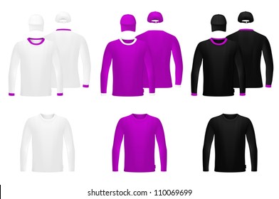 Template set: long sleeve blank t-shirts and hats.