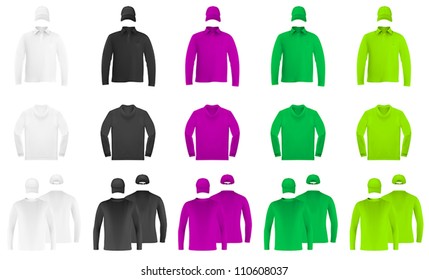 Template set: long sleeve blank t-shirts and hats.