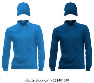 Template set: long sleeve blank t-shirts and hats.