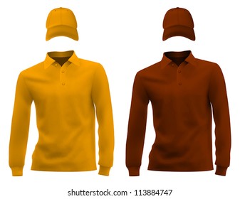 Template set: long sleeve blank t-shirts and hats.