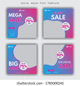 Template Set Social Media Post For Fashion Sale Ad, Design With Gradient Color