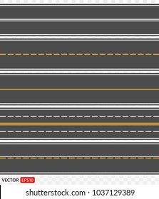 Template set of straight asphalt roads. Vector EPS 10