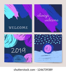 Template. Set of Trendy Posters with hand drawn Background. Invitation, Business Contemporary Design. Hand Drawn Elements for Placards, Flyer
