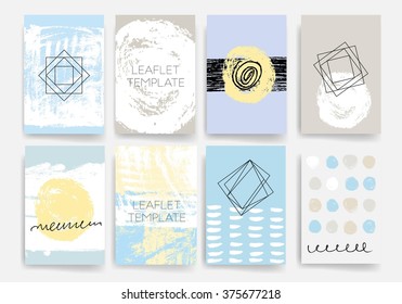 Template. Set of Trendy Posters with hand drawn Background. Modern Hipster Style for Invitation, Business Contemporary Design, Placards, Flyer. Sale.