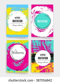 Template. Set of Trendy Posters with hand drawn Background. Modern Hipster Style for Invitation, Business Contemporary Design. Hand Drawn Elements for Placards, Flyer