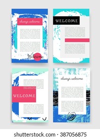 Template. Set of Trendy Posters with hand drawn Background. Modern Hipster Style for Invitation, Business Contemporary Design, Placards, Flyer