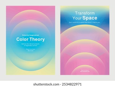 Template set of vibrant design templates for workshops, showcasing aesthetic design, color theory, and modern living. Set of poster templates in pink gradient design. Poster template vector set.