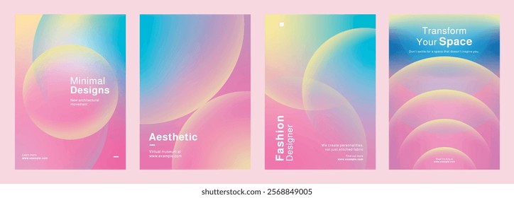 Template set of vibrant design templates for workshops, showcasing aesthetic design, color theory, and modern living. Set of poster templates in pink gradient design. Poster template vector set.