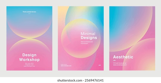 Template set of vibrant design templates for workshops, showcasing aesthetic design, color theory, and modern living. Set of poster templates in pink gradient design. Poster template vector set.