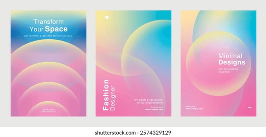 Template set of vibrant design templates for workshops, showcasing aesthetic design, color theory, and modern living. Set of poster templates in pink gradient design. Poster template vector set.