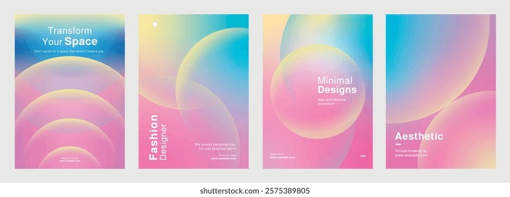 Template set of vibrant design templates for workshops, showcasing aesthetic design, color theory, and modern living. Set of poster templates in pink gradient design. Poster template vector set.