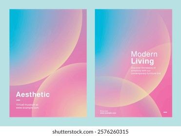 Template set of vibrant design templates for workshops, showcasing aesthetic design, color theory, and modern living. Set of poster templates in pink gradient design. Poster template vector set.