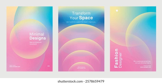 Template set of vibrant design templates for workshops, showcasing aesthetic design, color theory, and modern living. Set of poster templates in pink gradient design. Poster template vector set.