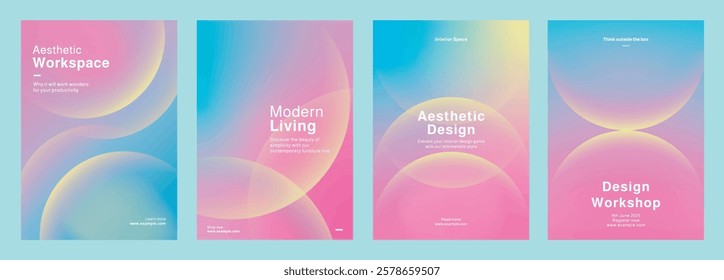 Template set of vibrant design templates for workshops, showcasing aesthetic design, color theory, and modern living. Set of poster templates in pink gradient design. Poster template vector set.