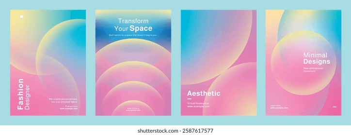 Template set of vibrant design templates for workshops, showcasing aesthetic design, color theory, and modern living. Set of poster templates in pink gradient design. Poster template vector  set.