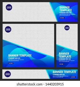 Template set of web banners standard size wuth a place for images. Design abstract geometric background bright and gradient show with transparent sample. Horizon, Vertical mockup. Vector illustrate.