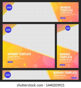 Template set of web banners standard size wuth a place for images. Design abstract geometric background bright and gradient show with transparent sample. Horizon, Vertical mockup. Vector illustrate.
