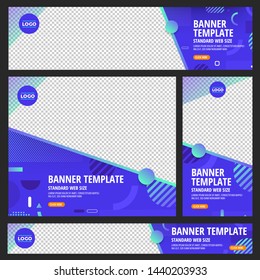 Template set of web banners standard size wuth a place for images. Design abstract geometric background bright and gradient show with transparent sample. Horizon, Vertical mockup. Vector illustrate.