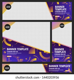 Template set of web banners standard size wuth a place for images. Design abstract geometric background bright and gradient show with transparent sample. Horizon, Vertical mockup. Vector illustrate.